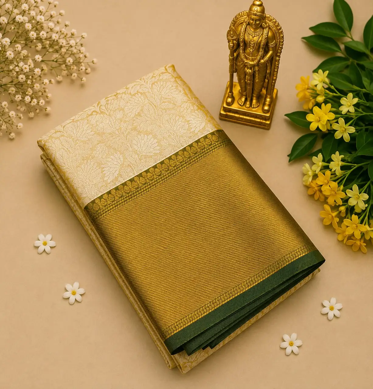 Royal Pallu Solid Woven Border Banarasi Tissue Saree